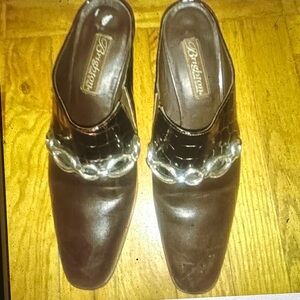 Brighton Brown Twiggy Mules with Silver Accents